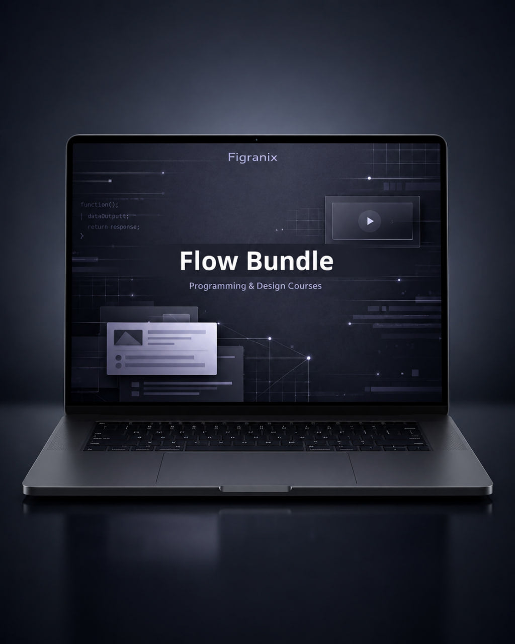 Laptop displaying 'Flow Bundle' on a dark background