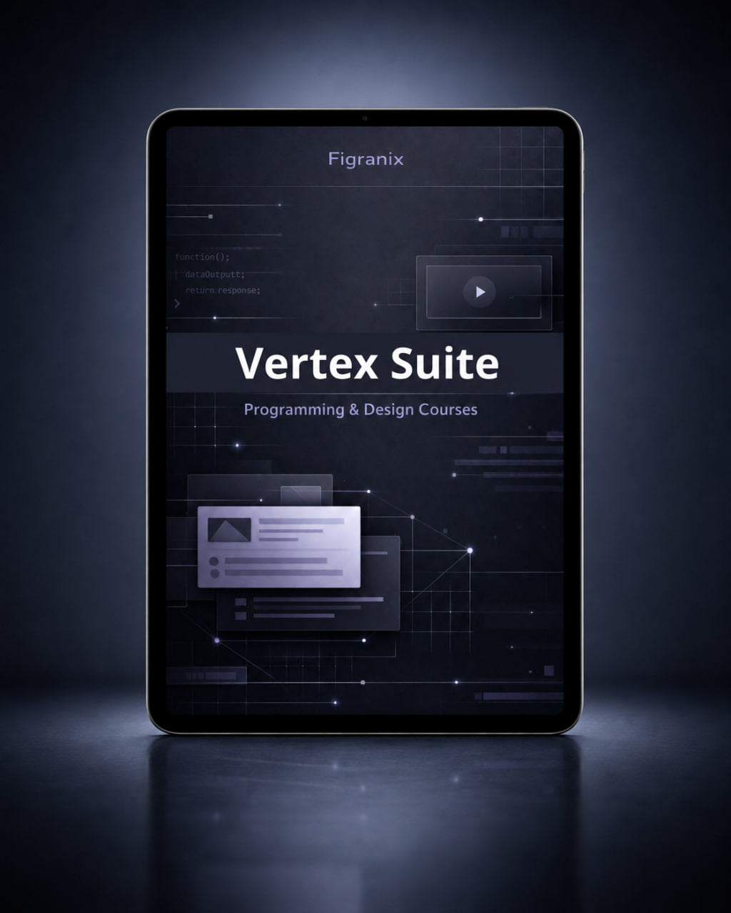 Tablet displaying 'Vertex Suite' on a dark background