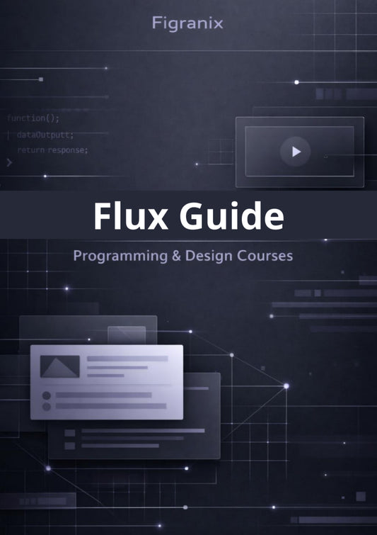 Flux Guide programming and design courses with Figranix branding on a dark background.