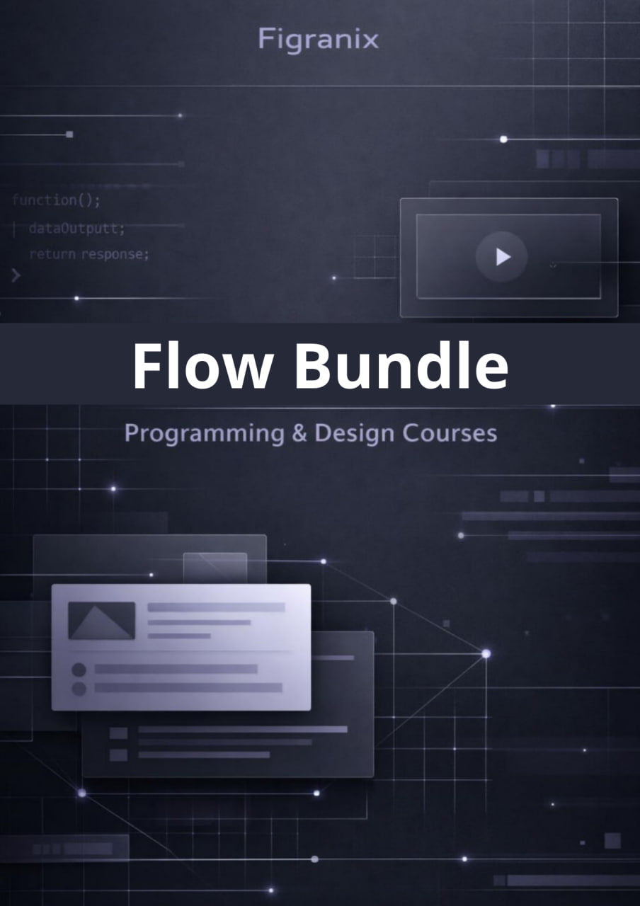 Figranix Flow Bundle for programming and design courses on a dark background with digital elements.