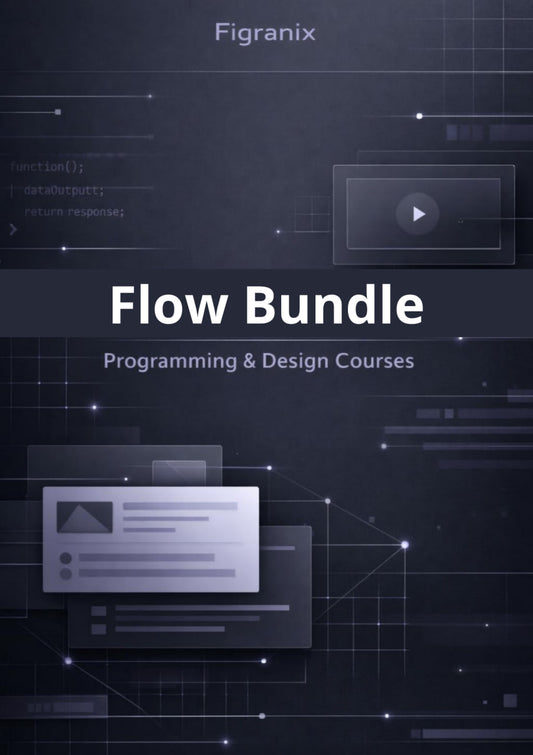 Figranix Flow Bundle for programming and design courses on a dark background with digital elements.