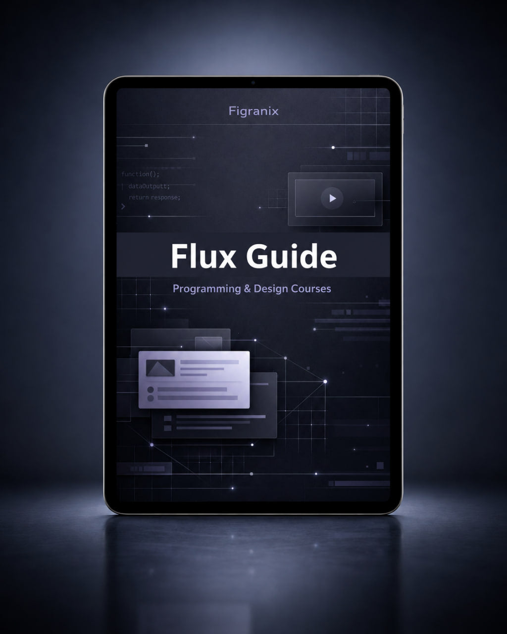 Digital tablet displaying 'Flux Guide' on a dark background