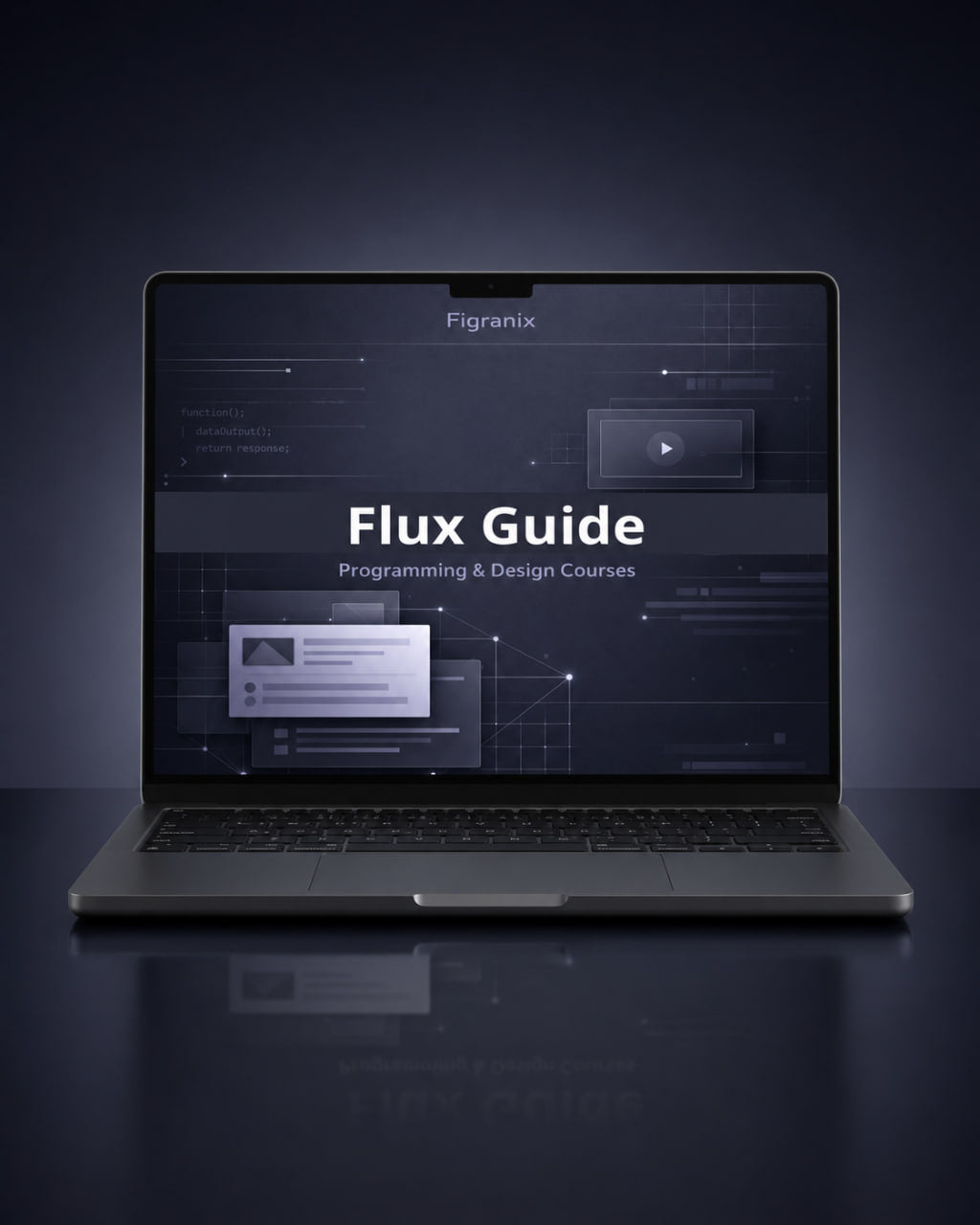 Laptop displaying 'Flux Guide' on a dark background