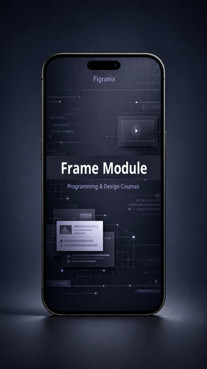 Smartphone displaying a programming and design courses app on a dark background