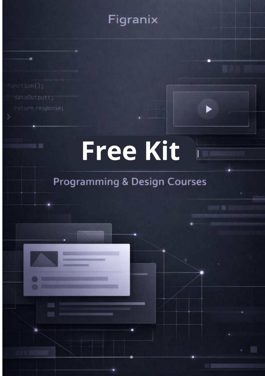 Promotional graphic for Figranix free programming and design courses kit on a dark background with digital elements.