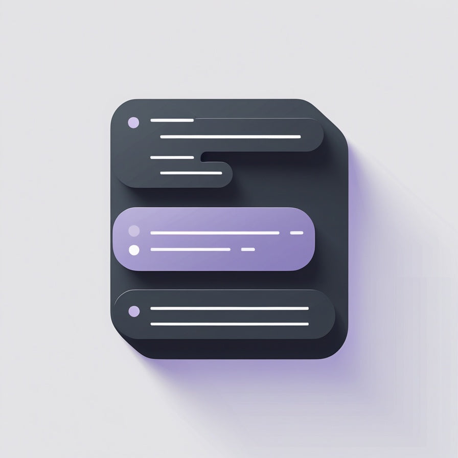Icon with three horizontal bars on a light purple background