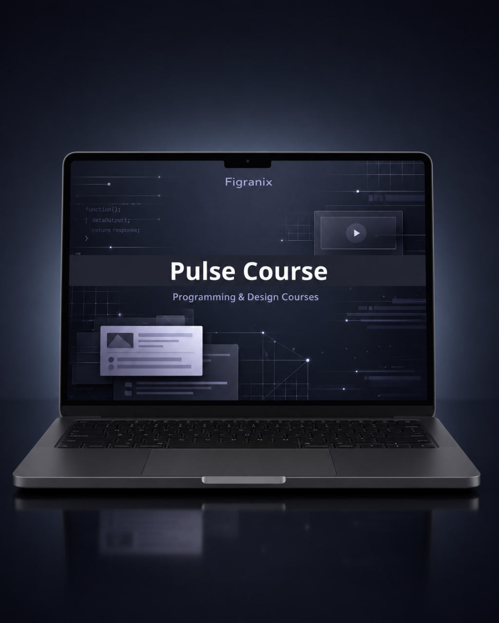Laptop displaying a 'Pulse Course' by Figranix on a dark background