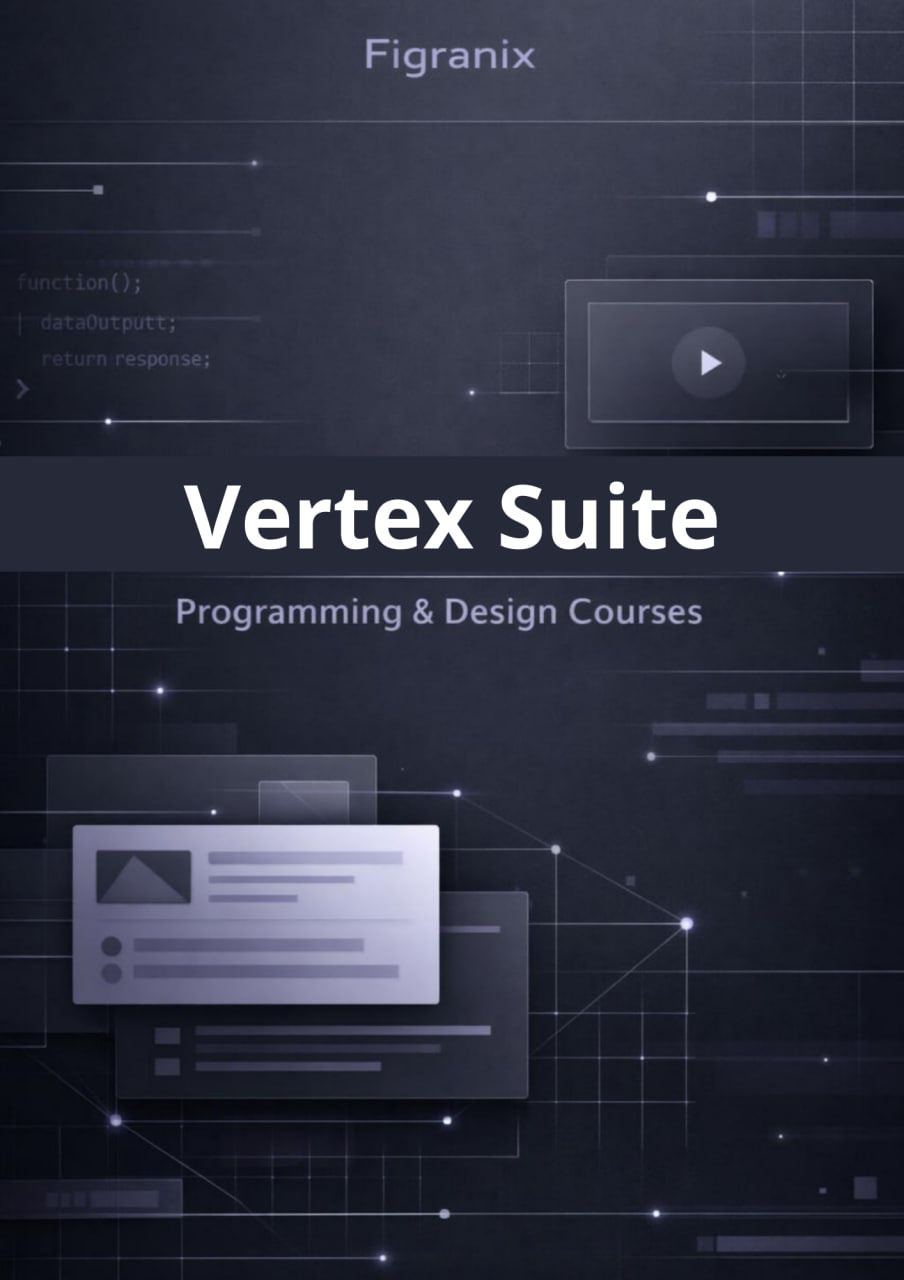 Advertisement for Figranix Vertex Suite programming and design courses with digital interface elements.