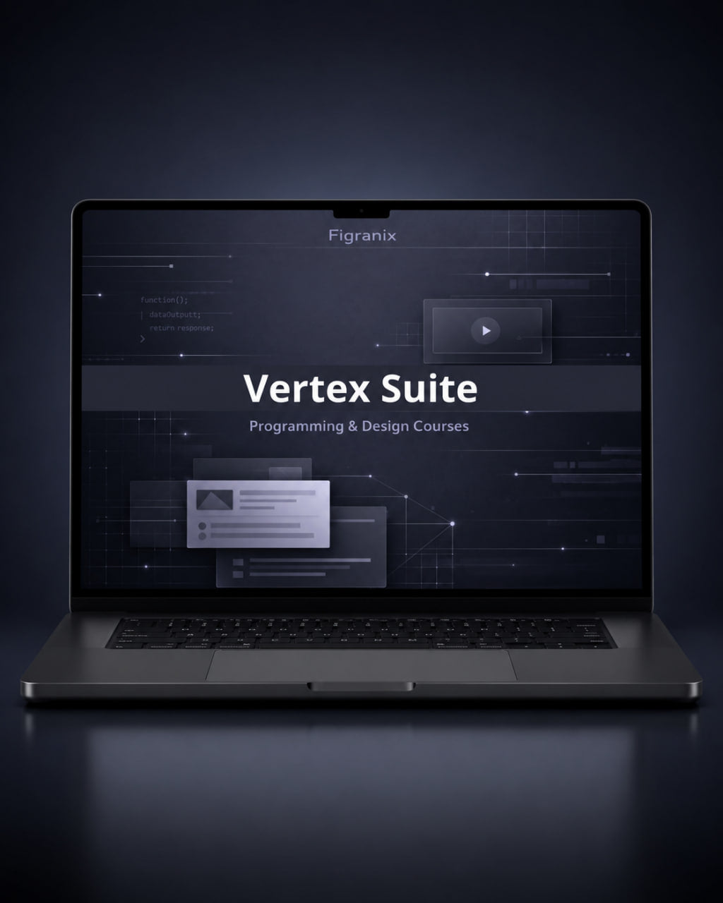 Laptop displaying the Vertex Suite interface on a dark background